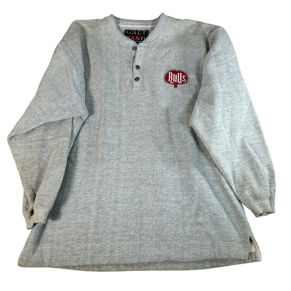 Vintage Galt Sand Chicago Bulls Henley Long Sleeve Shirt Gray Mens Medium Cotton